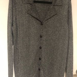 Susan Graver metallic grey cardigan tunic/ duster size large. Perfect layered!